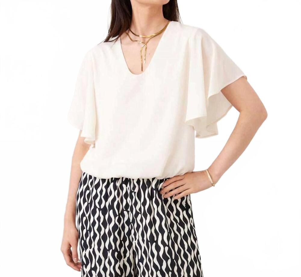 NEW KAREN KANE flutter sleeve v-neck top in ecru - Picture 4 of 4